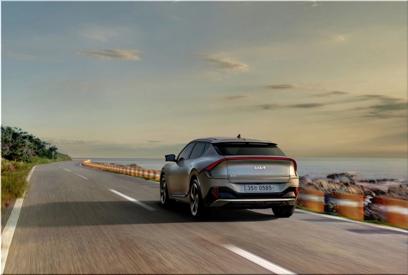 Electric vehicle driving smoothly on an open road