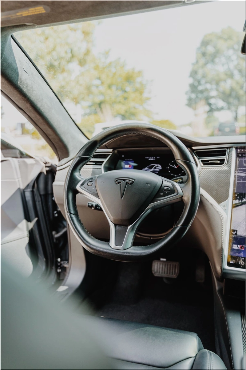 Tesla front seats and steering wheel ready for driver profile setup